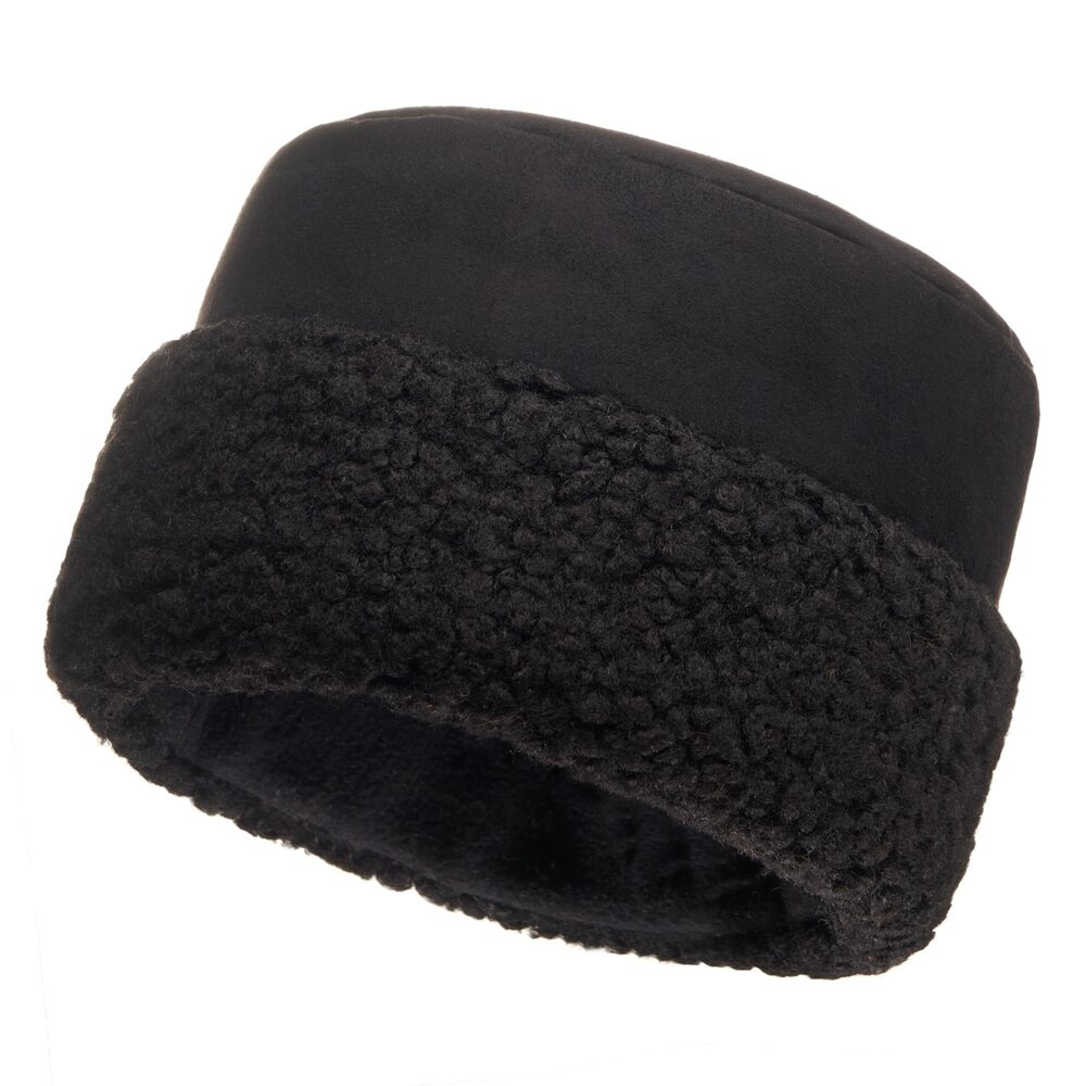 4276 Sherpa Trim Hat - Winter Hats - Suede Hat with Sherpa Fleece L, Black